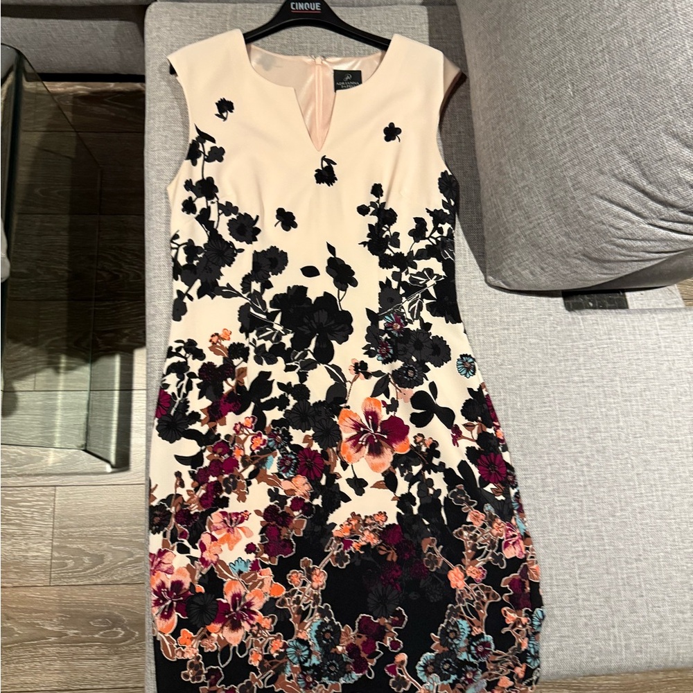 Adrianna Papell Black and Cream Floral Midi Dress